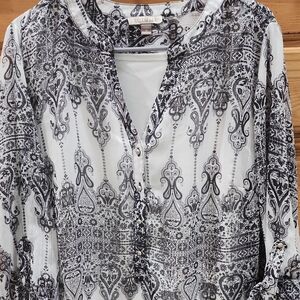 Luxe Black and White Paisley Blouse